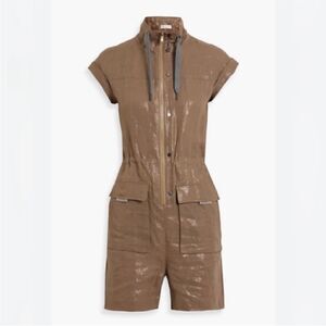 NWT Brunello Cucinelli 100% linen Shimmering Gold/ brown romper, S